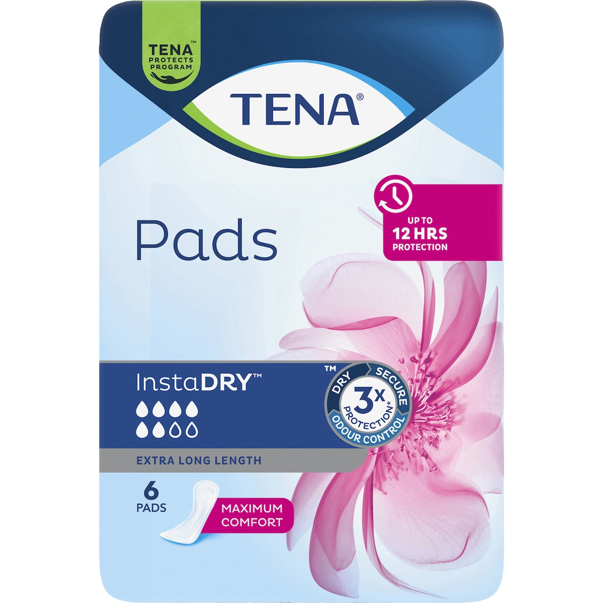 Tena Incontinence Pads Instadry Extra Long Length 6 Pack