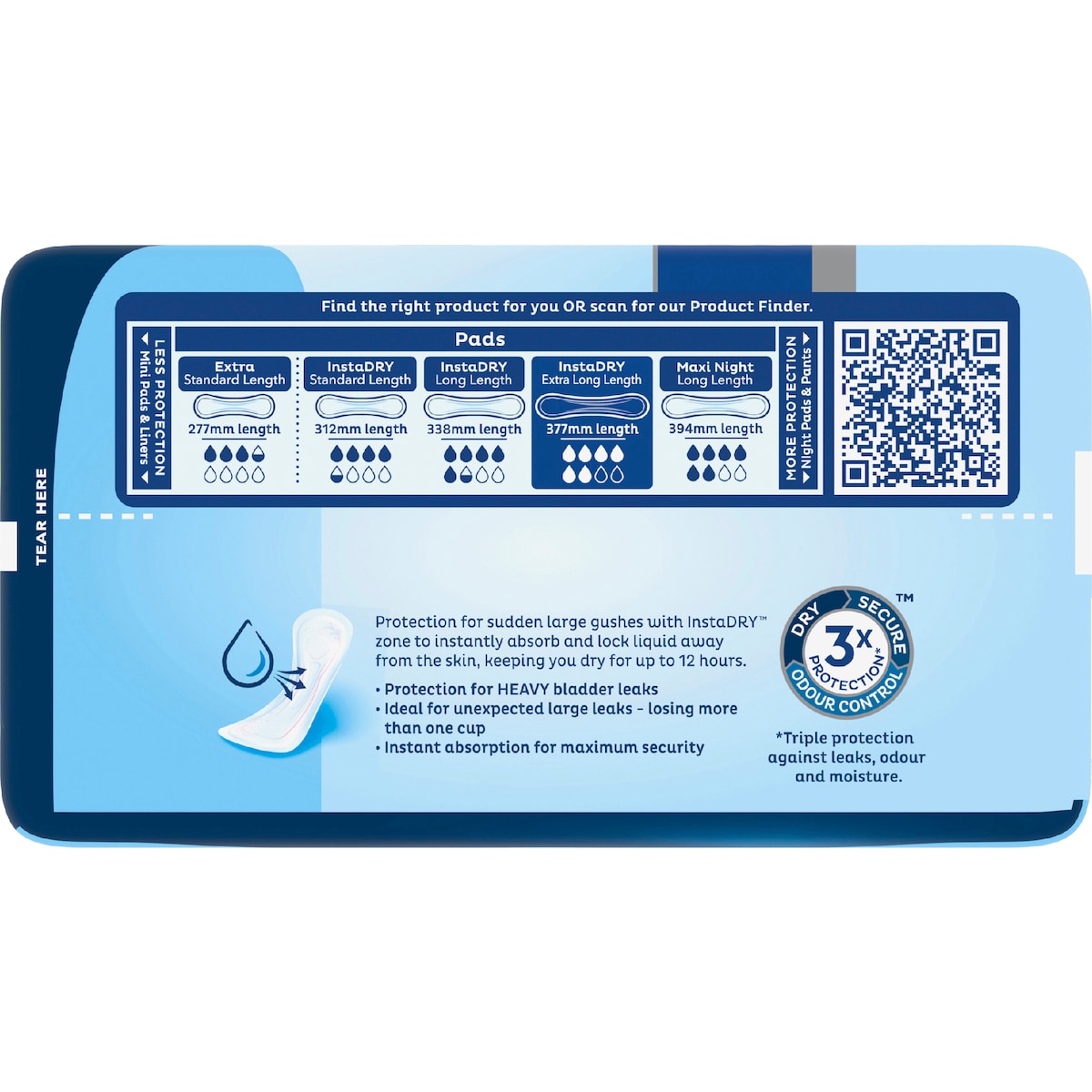Tena Incontinence Pads Instadry Extra Long Length 6 Pack