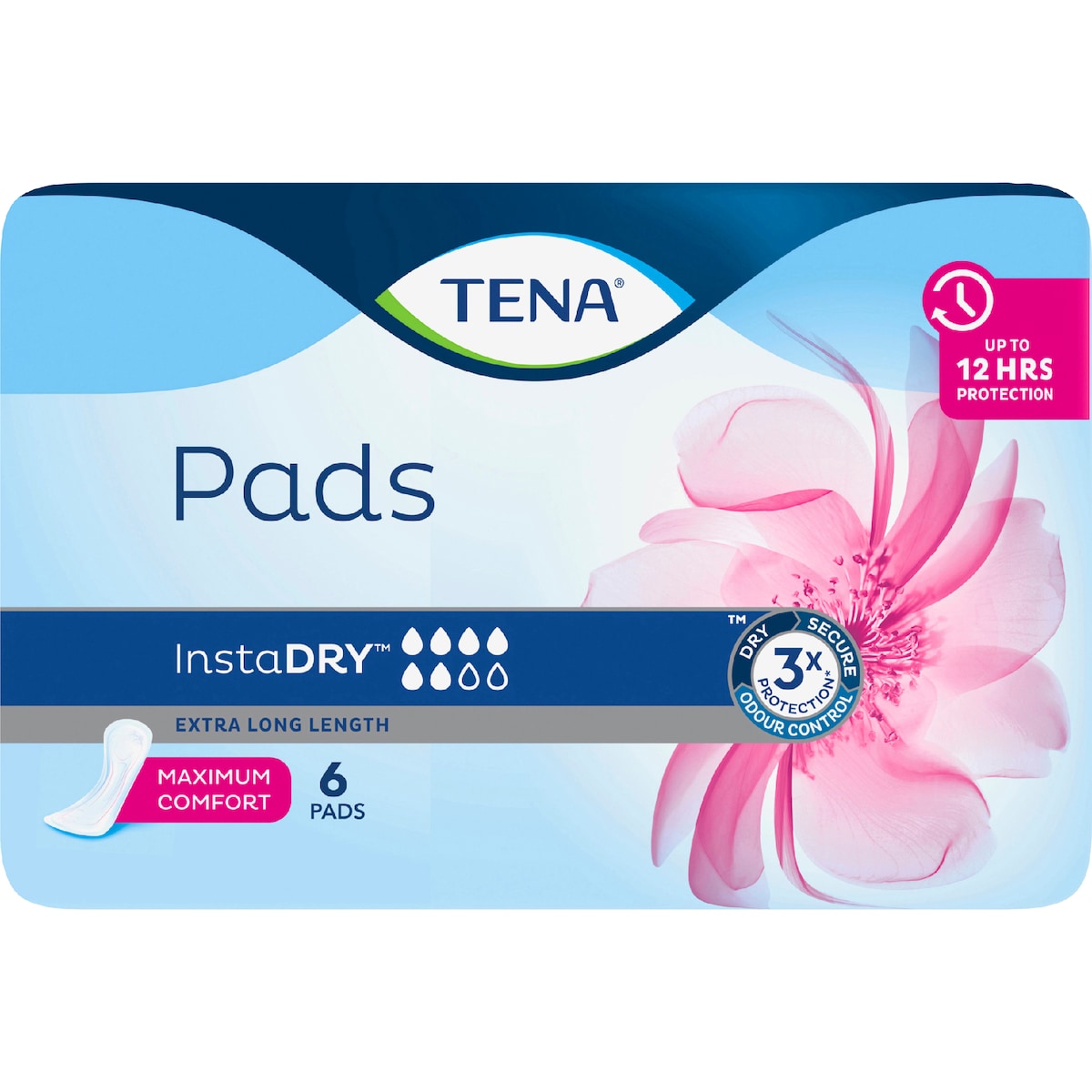 Tena Incontinence Pads Instadry Extra Long Length 6 Pack