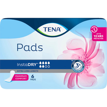 Tena Incontinence Pads Instadry Extra Long Length 6 Pack