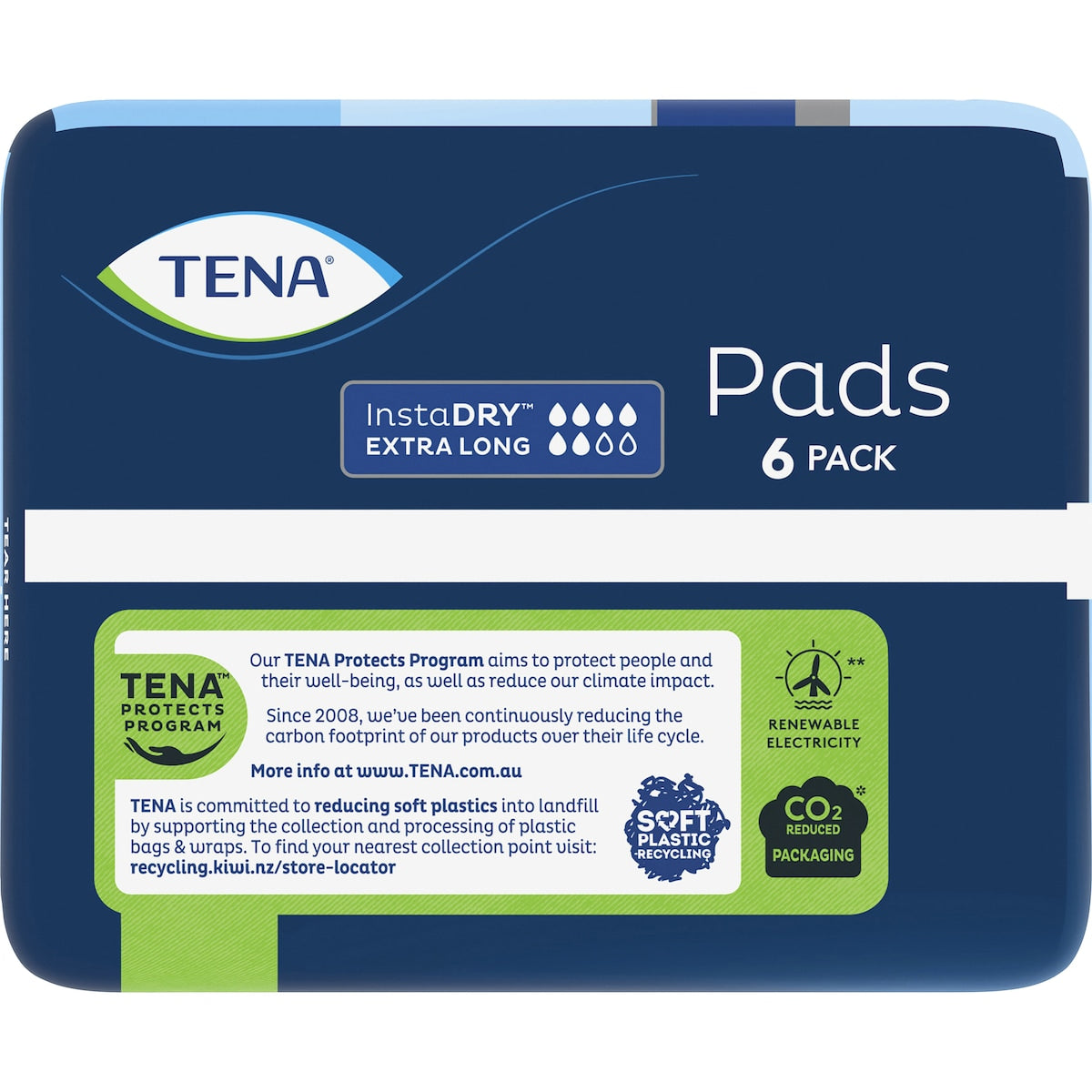Tena Incontinence Pads Instadry Extra Long Length 6 Pack