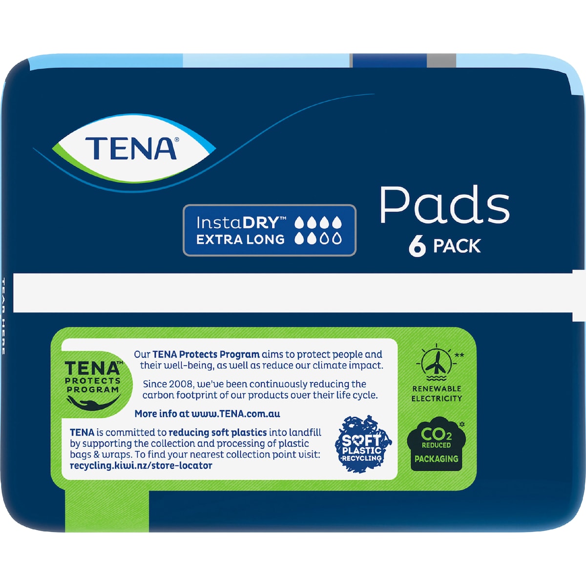 Tena Incontinence Pads Instadry Extra Long Length 6 Pack