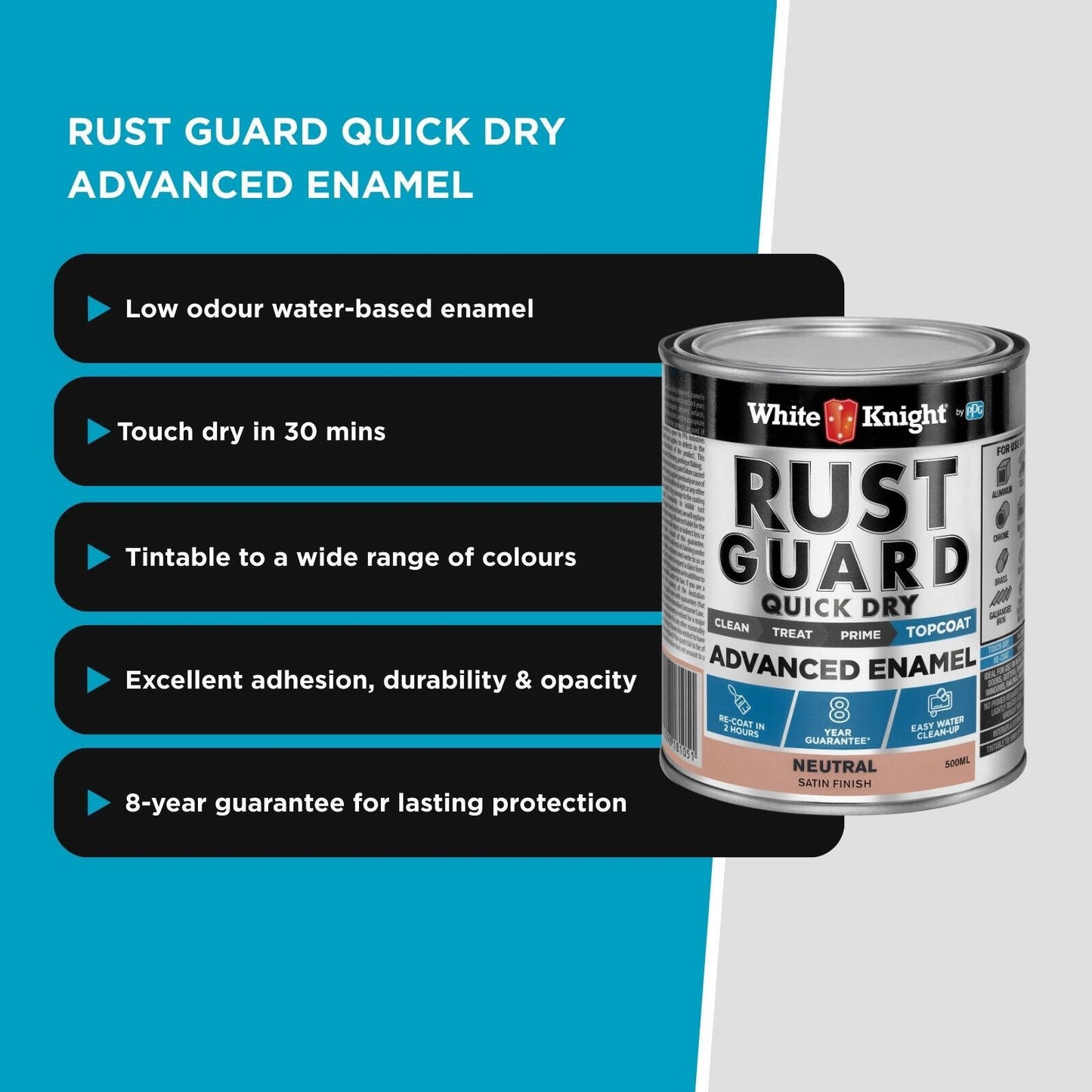 White Knight Rust Guard Advanced Enamel Paint - 500ml - Neutral Satin