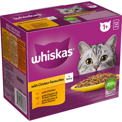 Whiskas 1+ Years Wet Cat Food Chicken In Gravy Pouch 85g X 12 Pack