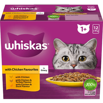 Whiskas 1+ Years Wet Cat Food Chicken In Gravy Pouch 85g X 12 Pack
