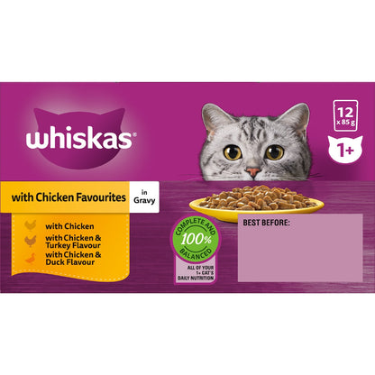 Whiskas 1+ Years Wet Cat Food Chicken In Gravy Pouch 85g X 12 Pack