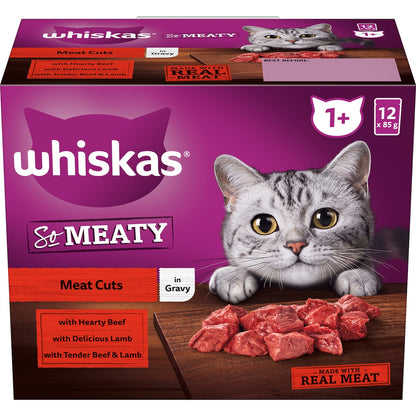 Whiskas So Meaty 1+ Years Wet Cat Food Meat Cuts In Gravy 85g X 12 Pack