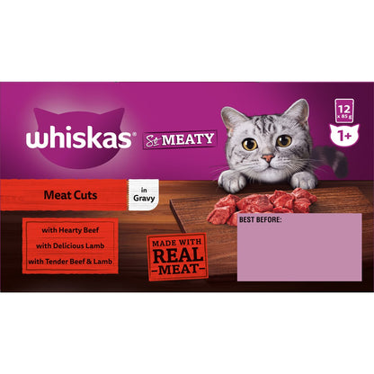 Whiskas So Meaty 1+ Years Wet Cat Food Meat Cuts In Gravy 85g X 12 Pack