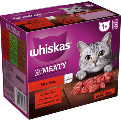 Whiskas So Meaty 1+ Years Wet Cat Food Meat Cuts In Gravy 85g X 12 Pack