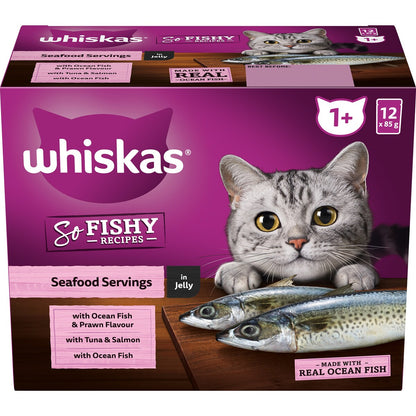 Whiskas So Fishy 1+ Years Wet Cat Food Seafood In Jelly 85g X 12 Pack