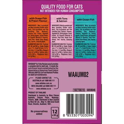 Whiskas So Fishy 1+ Years Wet Cat Food Seafood In Jelly 85g X 12 Pack
