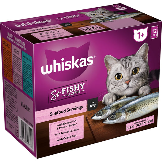Whiskas So Fishy 1+ Years Wet Cat Food Seafood In Jelly 85g X 12 Pack