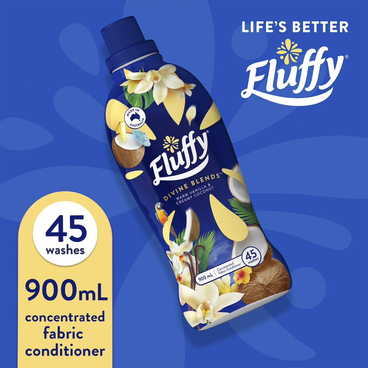Fluffy Fabric Softener Concentrate Vanilla & Coconut 900ml
