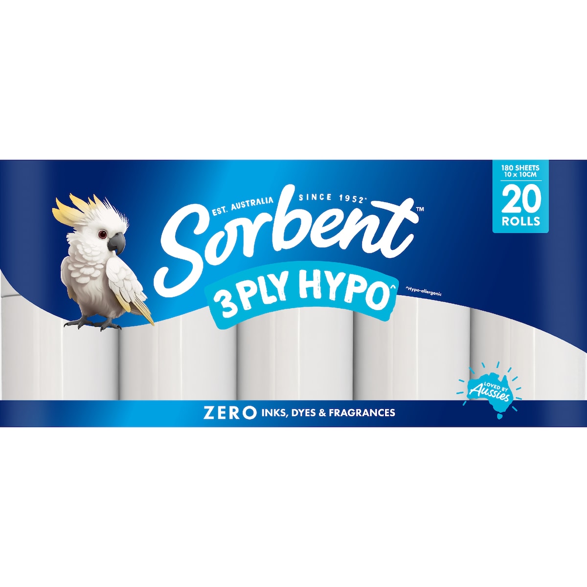 Sorbent Hypo-allergenic 3 Ply Toilet Paper 20 Pack
