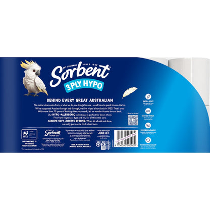 Sorbent Hypo-allergenic 3 Ply Toilet Paper 20 Pack