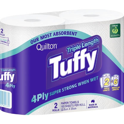 Quilton Tuffy Triple Length Paper Towel 2 X 180 Pack