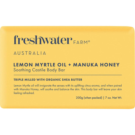 Freshwater Farm Australia Lemon Myrtle Oil + Manuka Honey Soothing Body Bar 200g
