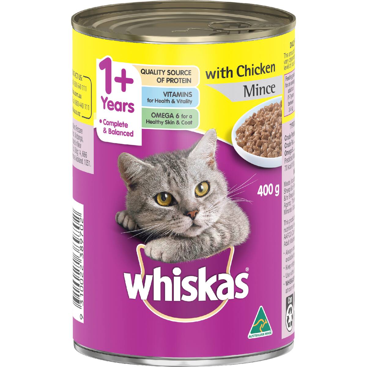 Whiskas Adult 1+ Years Wet Cat Food With Chicken Mince Can 400g