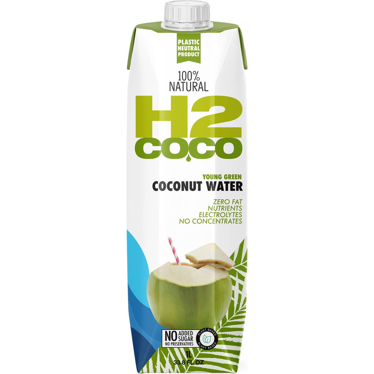 H2coco 100% Natural Pure Coconut Water 1l