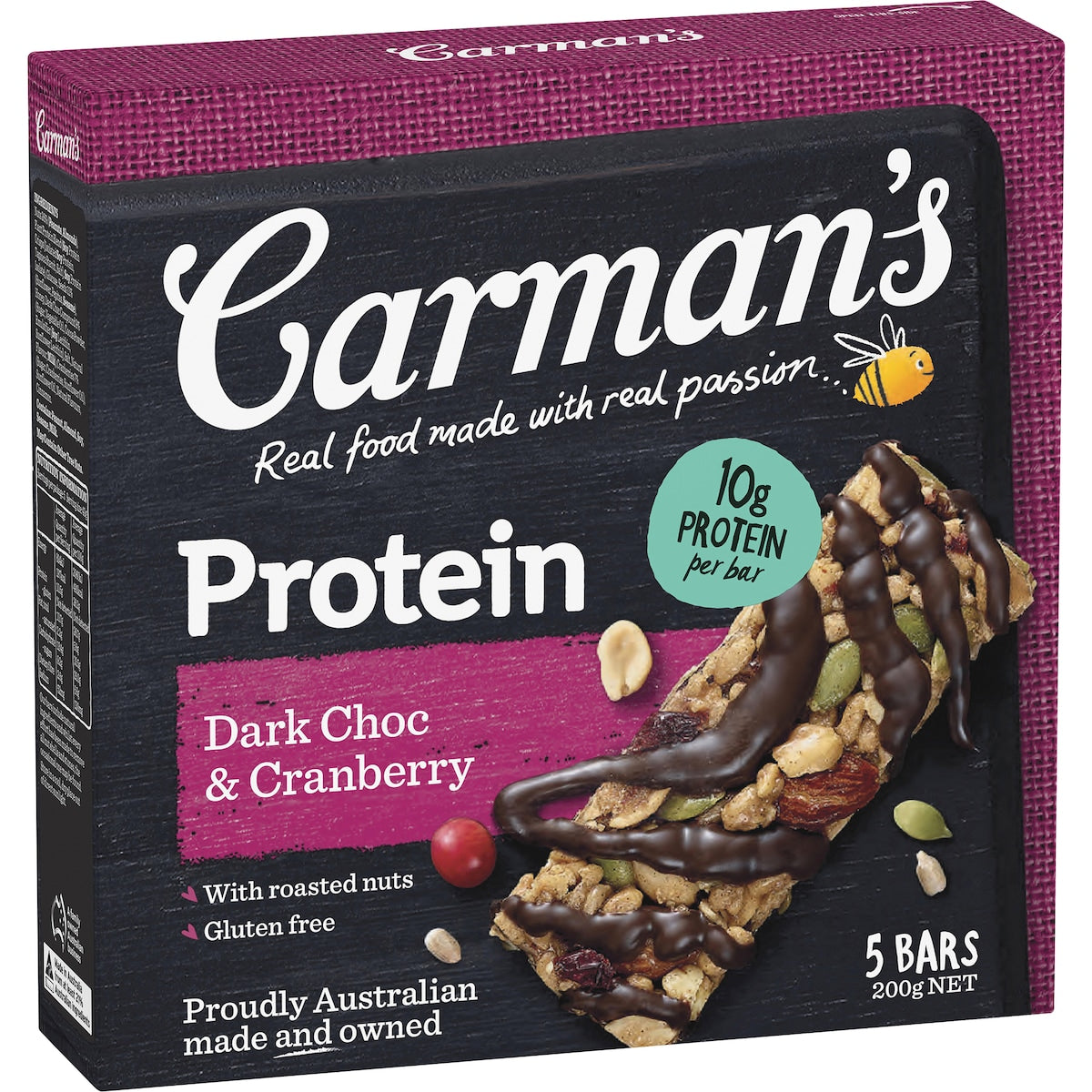 Carmans Protein Bars Dark Choc & Cranberry 5 pack