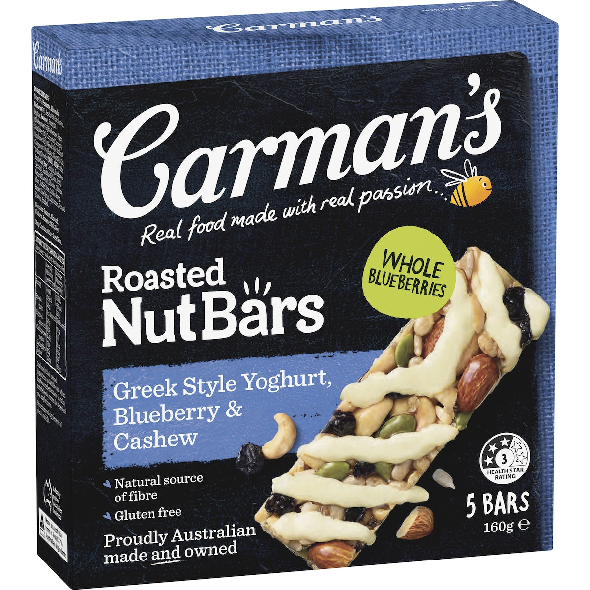 Carmans Nut Bars Greek Style Yoghurt Blueberry & Cashew 5 pack