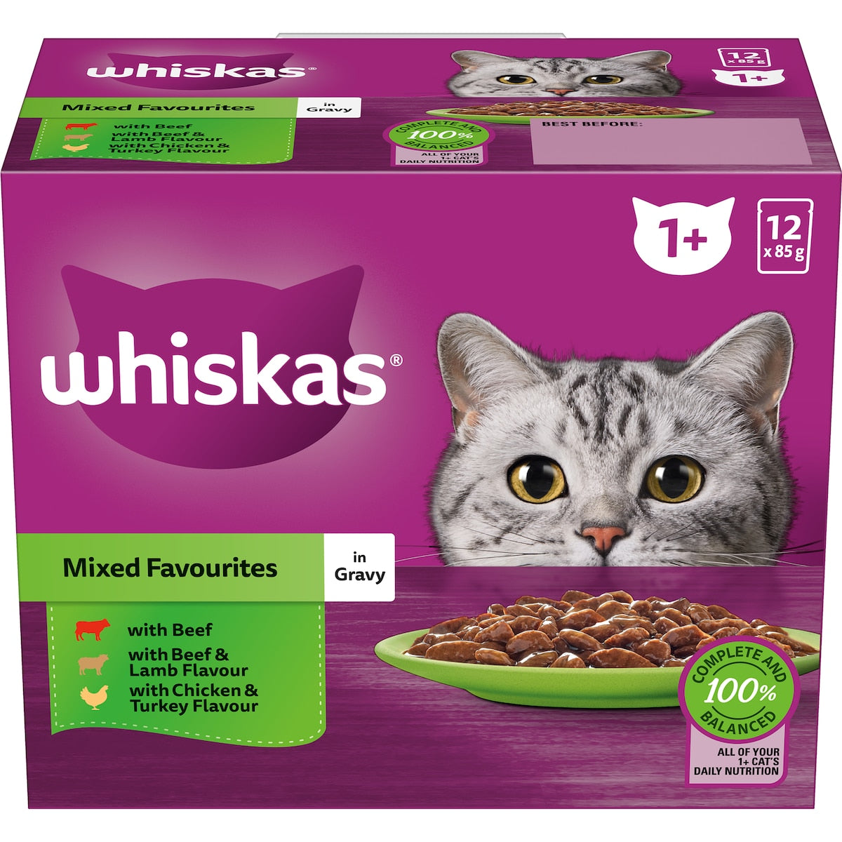 Whiskas 1+ Years Mixed Favourites In Gravy Wet Cat Food 85g X 12 Pack