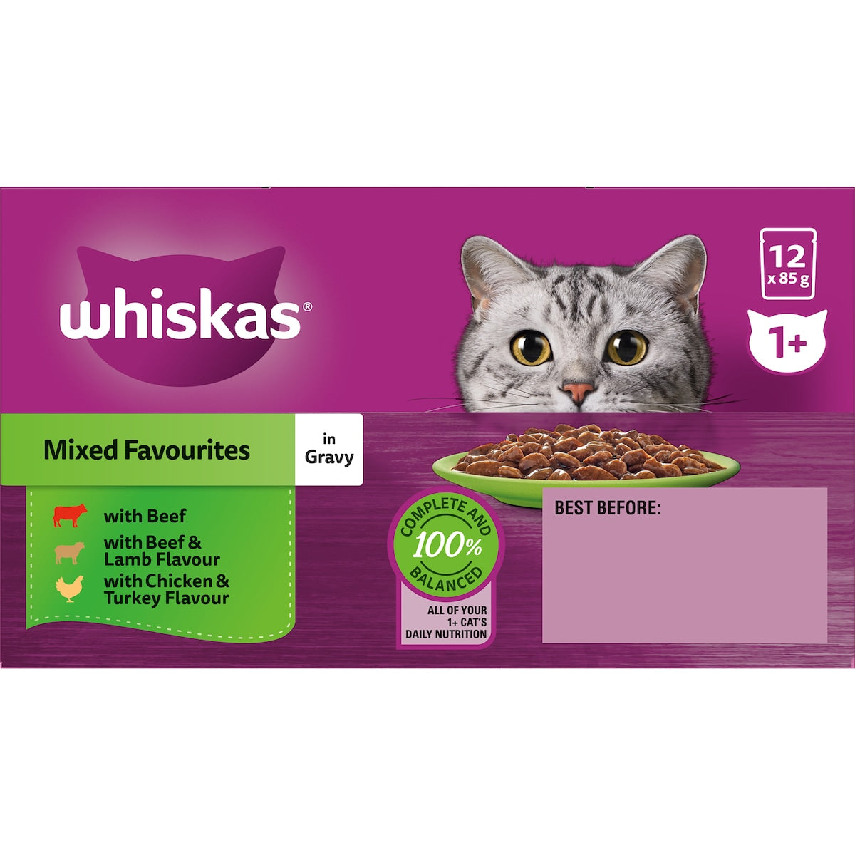 Whiskas 1+ Years Mixed Favourites In Gravy Wet Cat Food 85g X 12 Pack