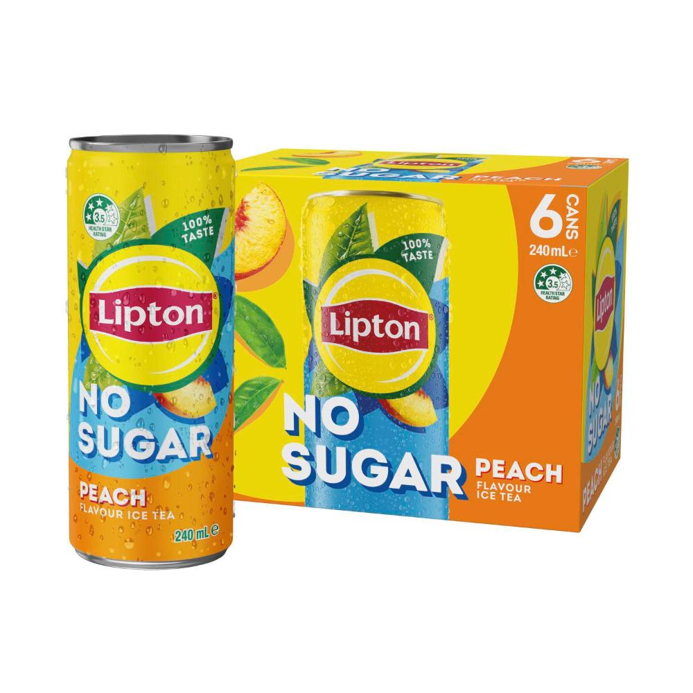Lipton Iced Tea Peach No Sugar Mini Cans 6 x 240ml
