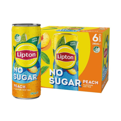 Lipton Iced Tea Peach No Sugar Mini Cans 6 x 240ml
