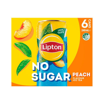 Lipton Iced Tea Peach No Sugar Mini Cans 6 x 240ml