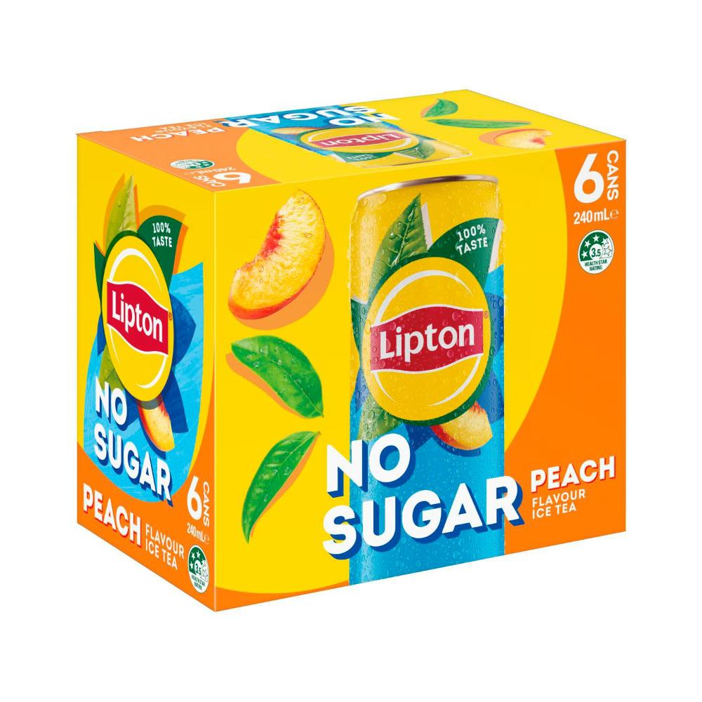 Lipton Iced Tea Peach No Sugar Mini Cans 6 x 240ml