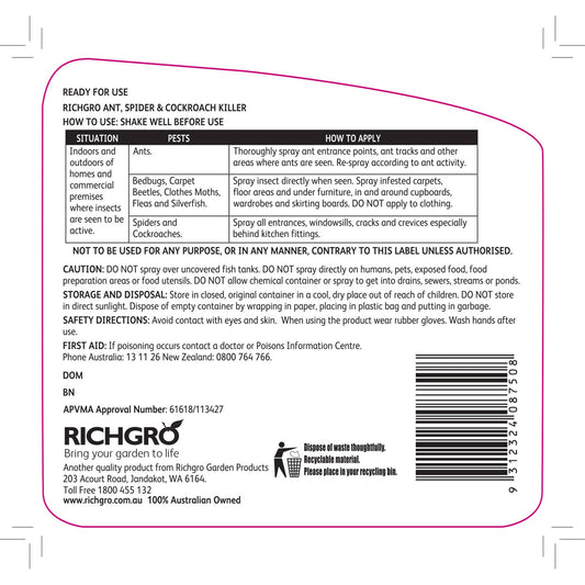 Richgro Ant Spider Cockroach Killer 1L
