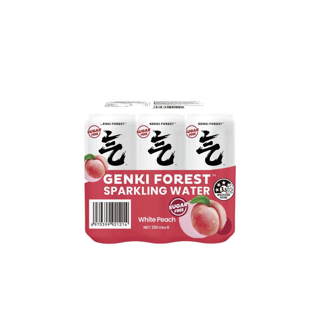 Genki Forest Sparkling Water White Peach 330ml - 6 Pack