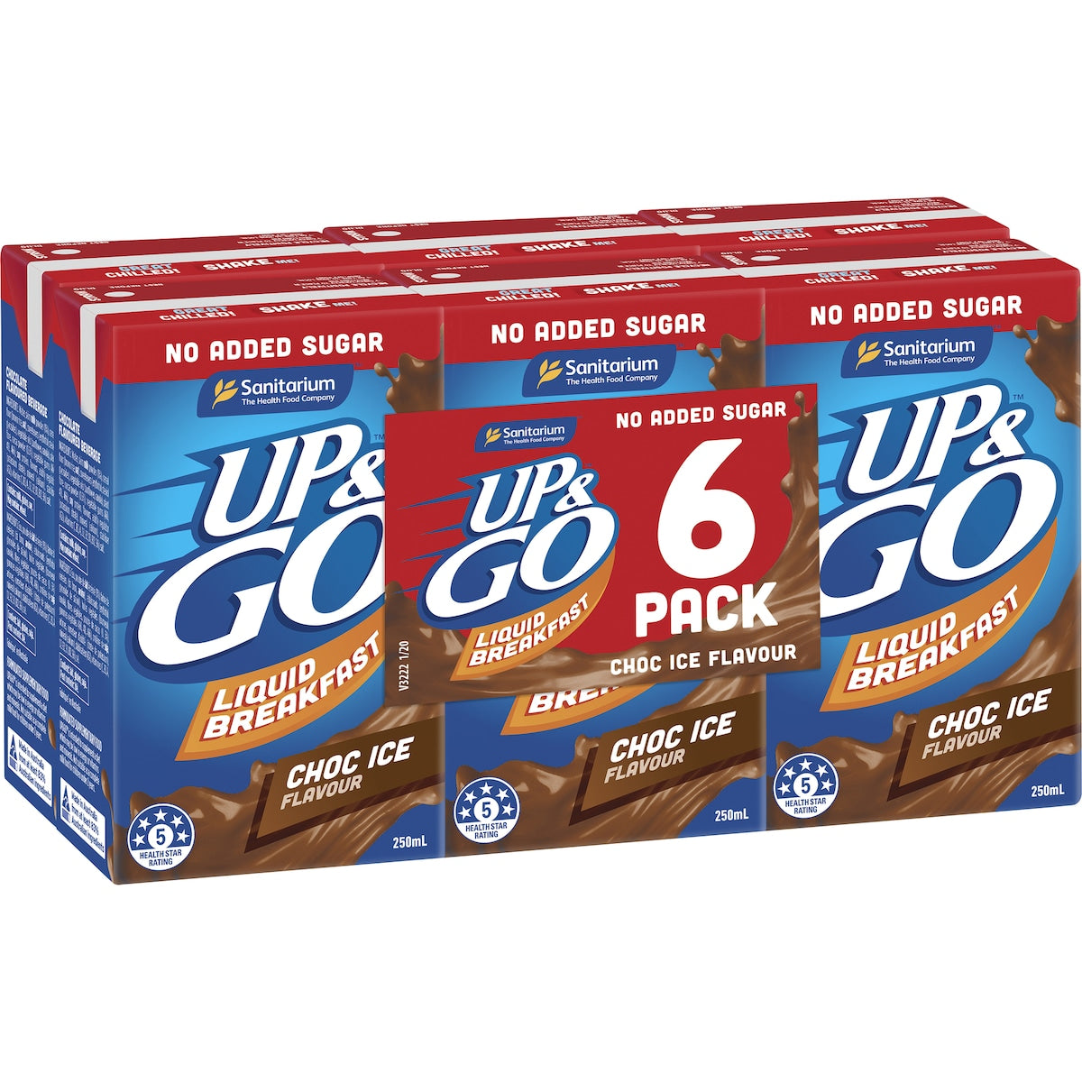 Sanitarium Up&Go Liquid Breakfast No Added Sugar Choc Ice 250ml x6 Pack