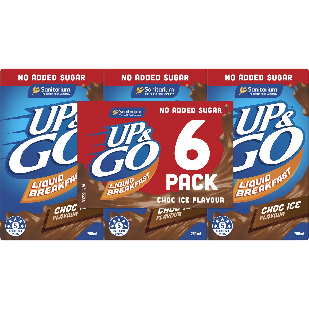 Sanitarium Up&Go Liquid Breakfast No Added Sugar Choc Ice 250ml x6 Pack