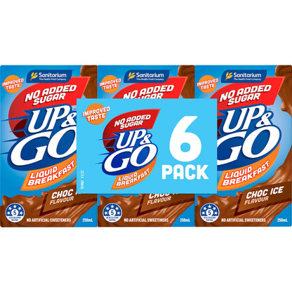 Up&go Liquid Breakfast No Added Sugar Choc Ice 250ml X 6 Pack