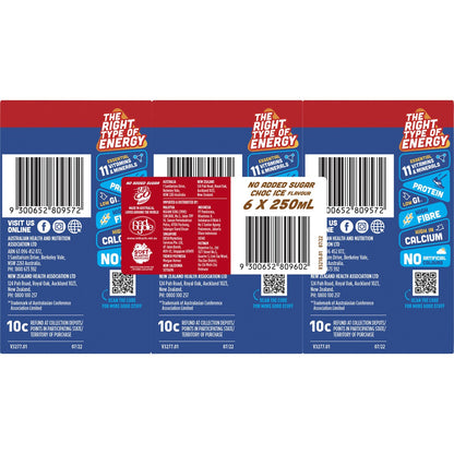 Sanitarium Up&Go Liquid Breakfast No Added Sugar Choc Ice 250ml x6 Pack