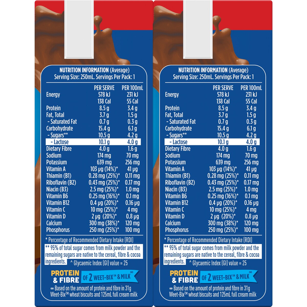 Sanitarium Up&Go Liquid Breakfast No Added Sugar Choc Ice 250ml x6 Pack