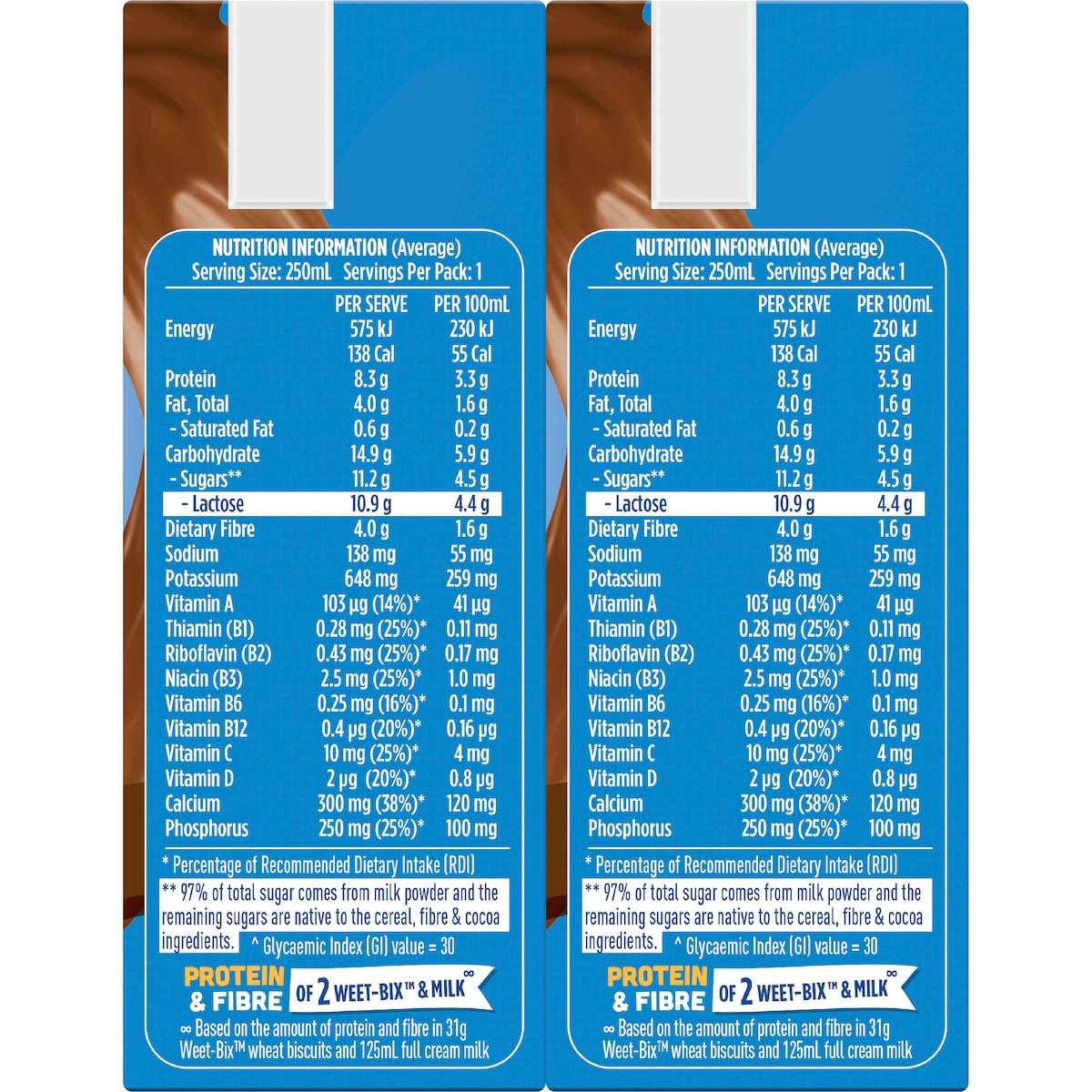Up&go Liquid Breakfast No Added Sugar Choc Ice 250ml X 6 Pack