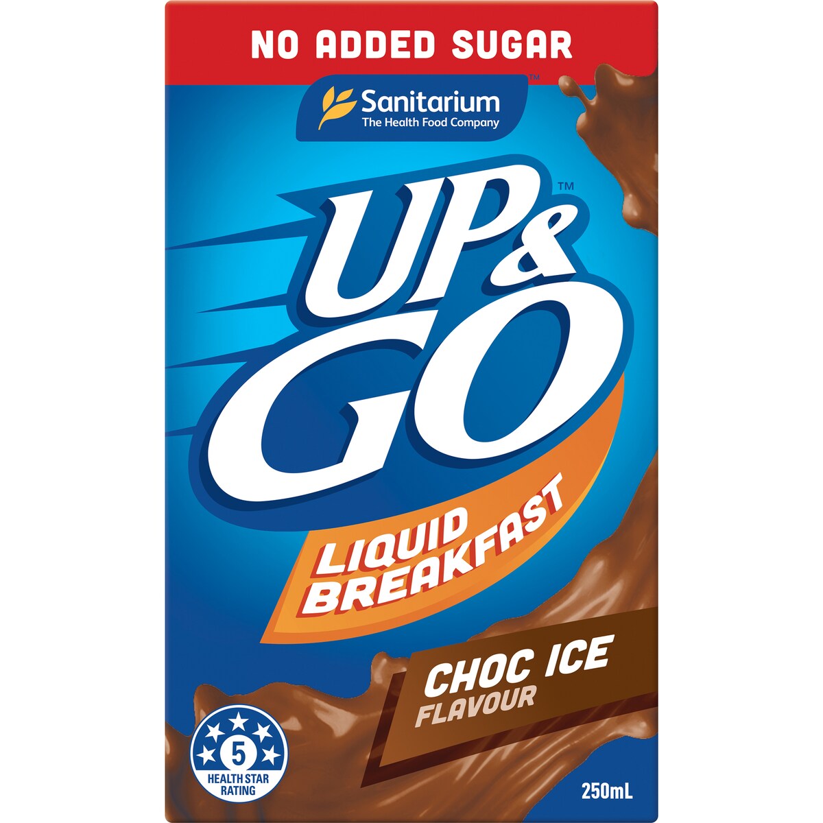 Sanitarium Up&Go Liquid Breakfast No Added Sugar Choc Ice 250ml x6 Pack