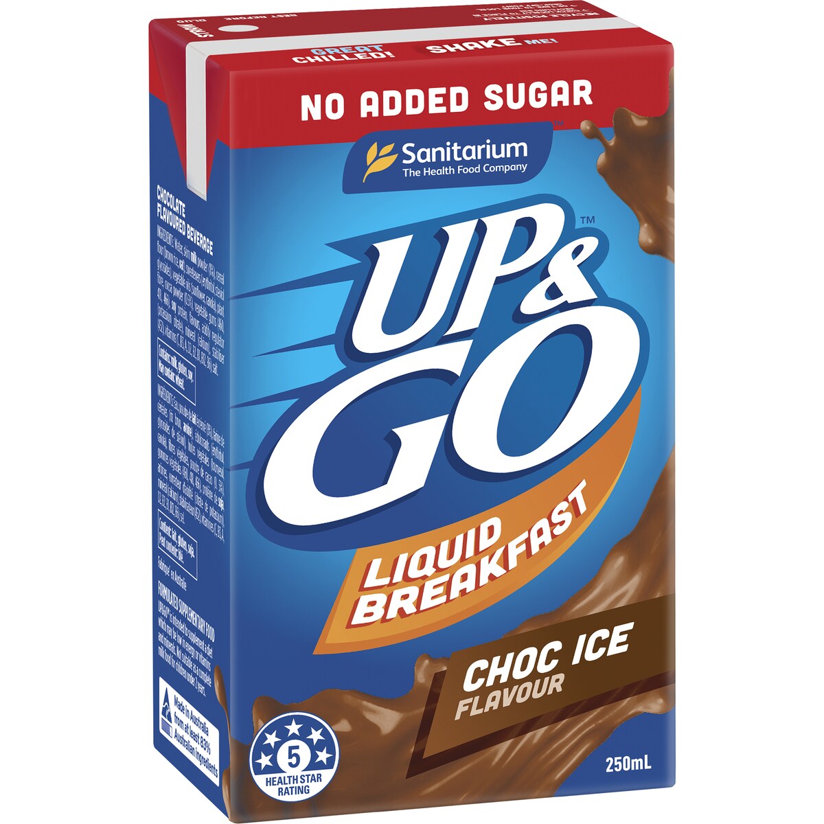 Sanitarium Up&Go Liquid Breakfast No Added Sugar Choc Ice 250ml x6 Pack