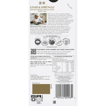 Lindt Excellence 90% Cocoa Dark Chocolate Block 100g