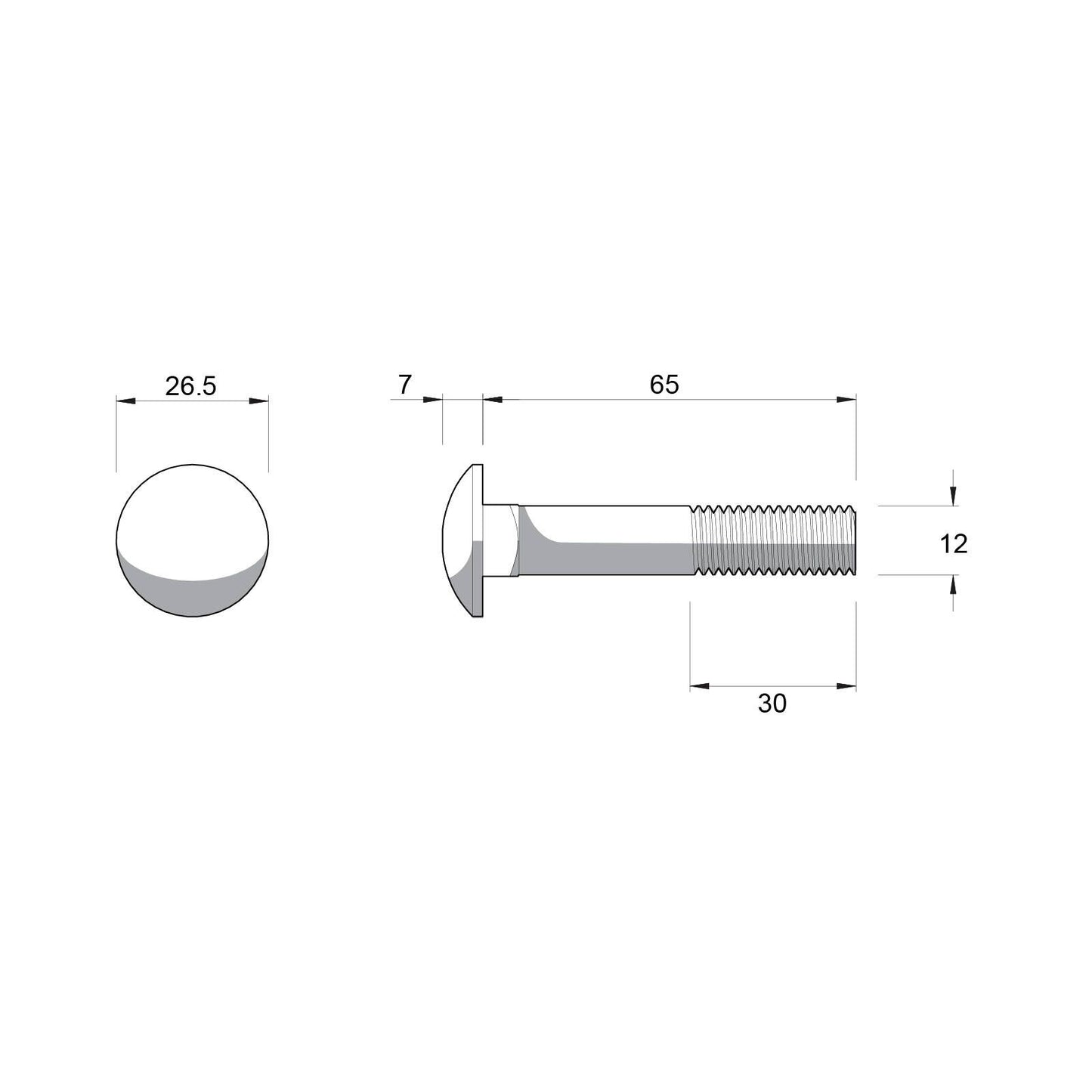 Zenith M12 x 65mm - Hot Dip Galvanised Cup Head Bolts & Nuts - 12 Pack
