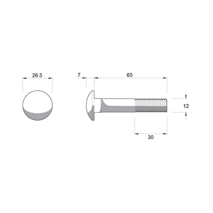 Zenith M12 x 65mm - Hot Dip Galvanised Cup Head Bolts & Nuts - 12 Pack