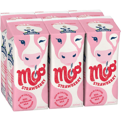 Devondale Moo Strawberry Milk Long Life Uht Milk 200ml X 6 Pack