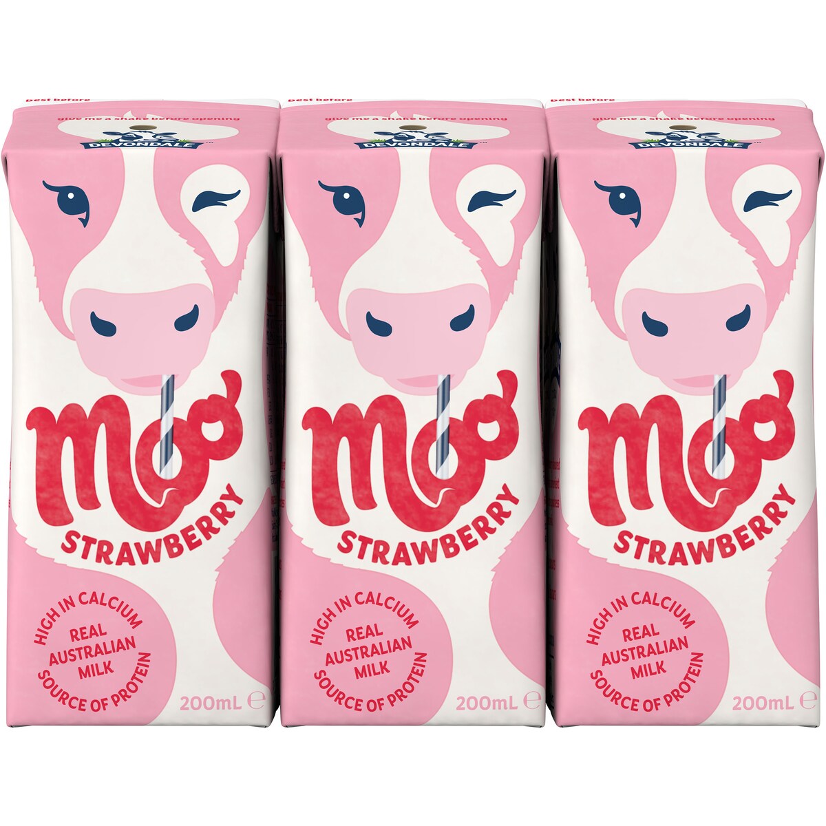 Devondale Moo Strawberry Milk Long Life Uht Milk 200ml X 6 Pack