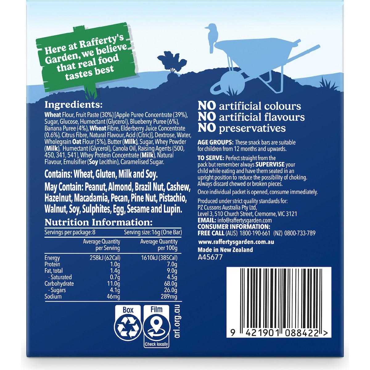 Raffertys Garden Blueberry & Banana Snack Bars With Real Fruit 12+ Months 8 Pack
