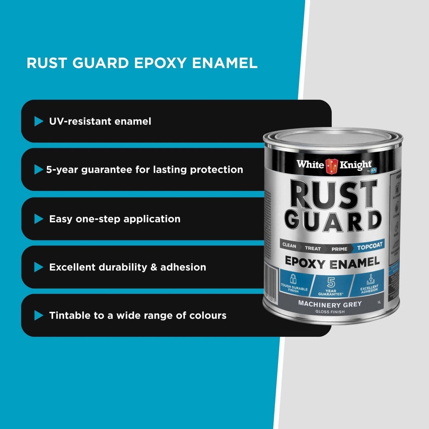 White Knight Rust Guard Machinery Grey Gloss Epoxy Enamel Paint - 1L
