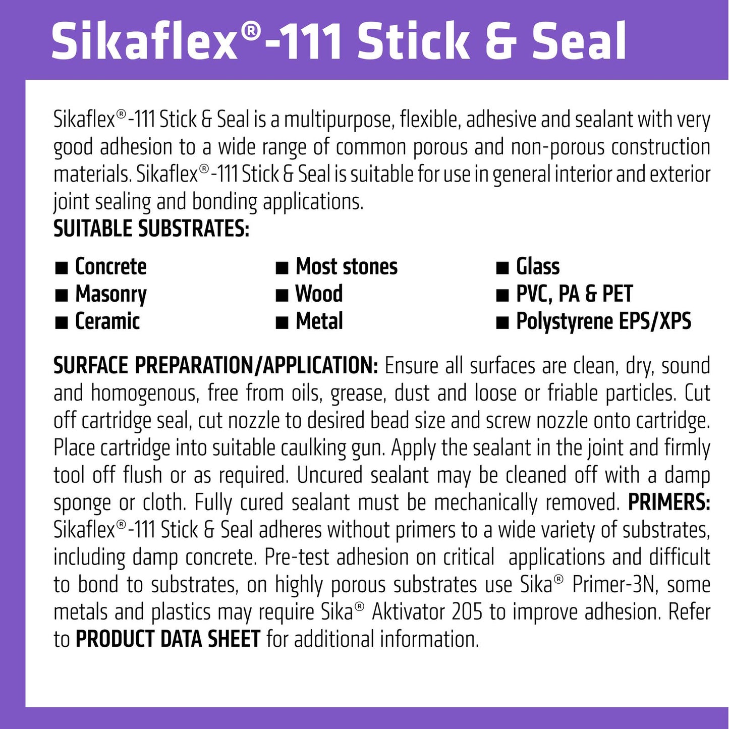 Sika Sikaflex 111 Stick and Seal Adhesive - 290ml - Black