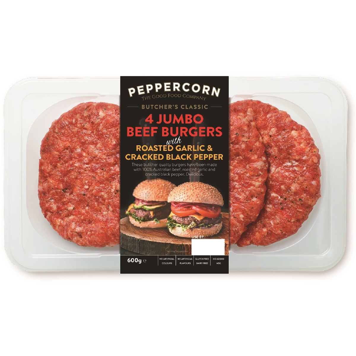 Peppercorn Butch Beef Jumbo Burger Garlic Pepper 600g